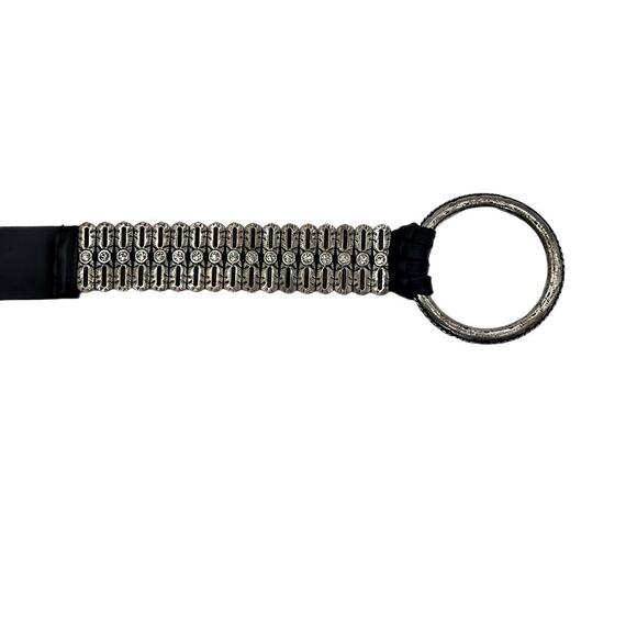 ANTONIAZZI FIRENZE Italy XL Black Leather Belt 1.5” Wide Silver Buckle Crystals - Picture 9 of 10